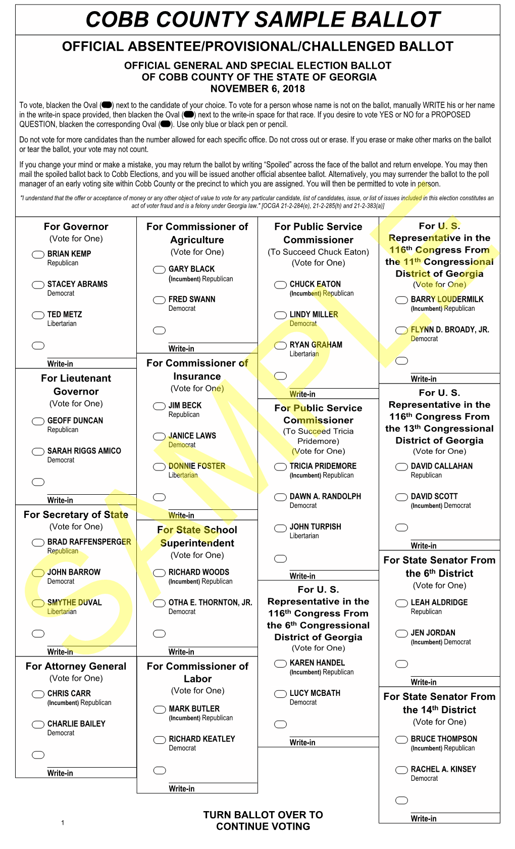 Cobb County Sample Ballot