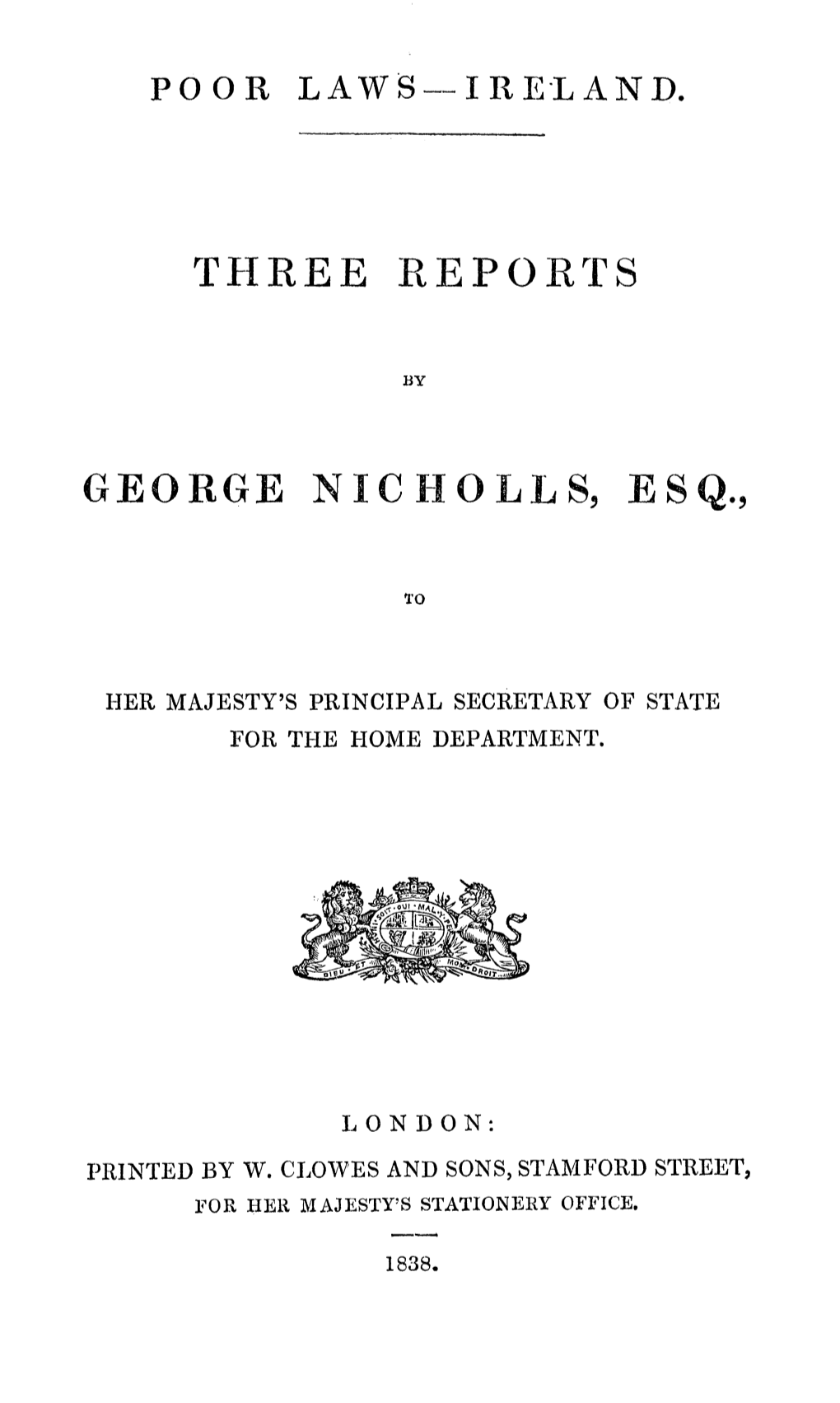 Three Reports George Nicholls, Esq