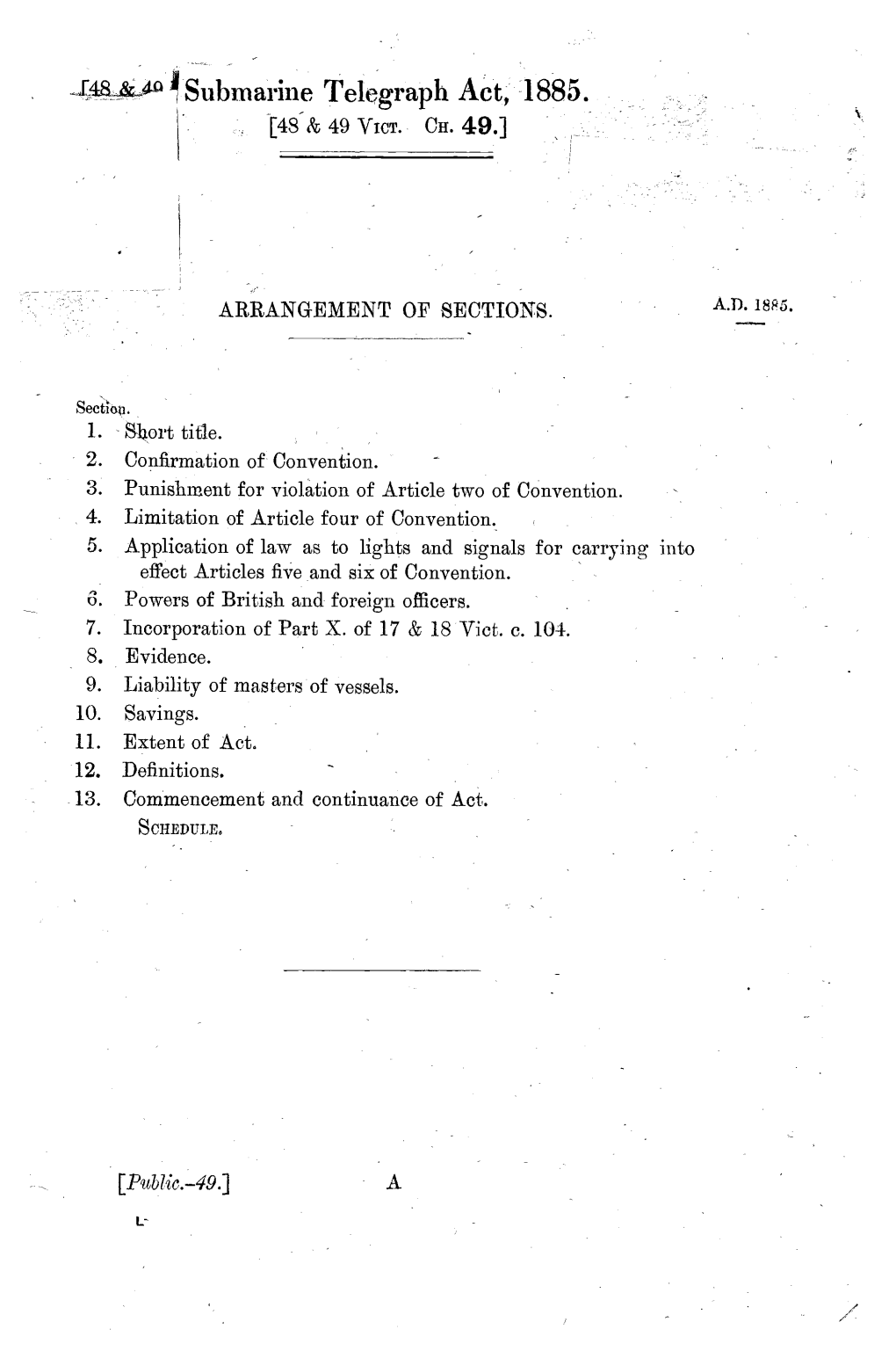 Submarine Telegraph Act, 1885. [48 & 49 Vict