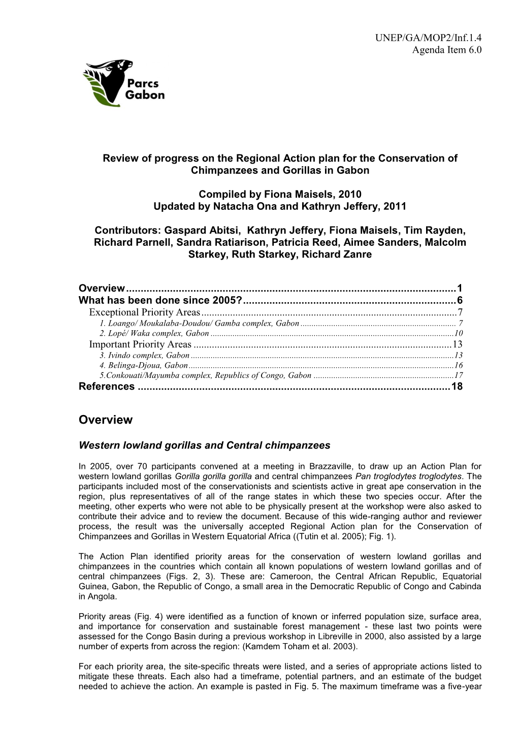 Review of Progress on the Regional Action Plan for the Conservation of Chimpanzees and Gorillas in Western Equatorial Africa