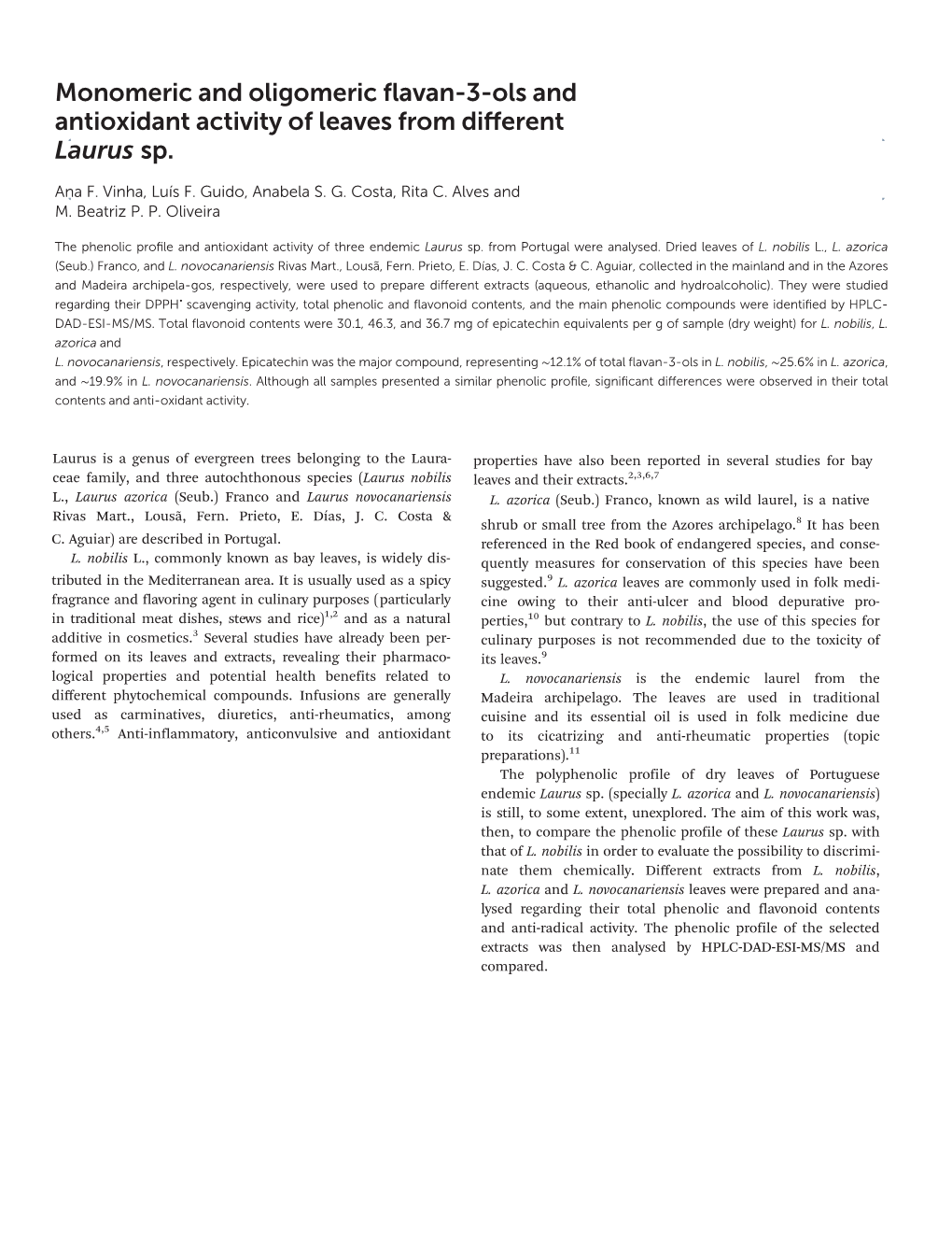 Monomeric and Oligomeric Flavan-3-Ols and Antioxidant Activity