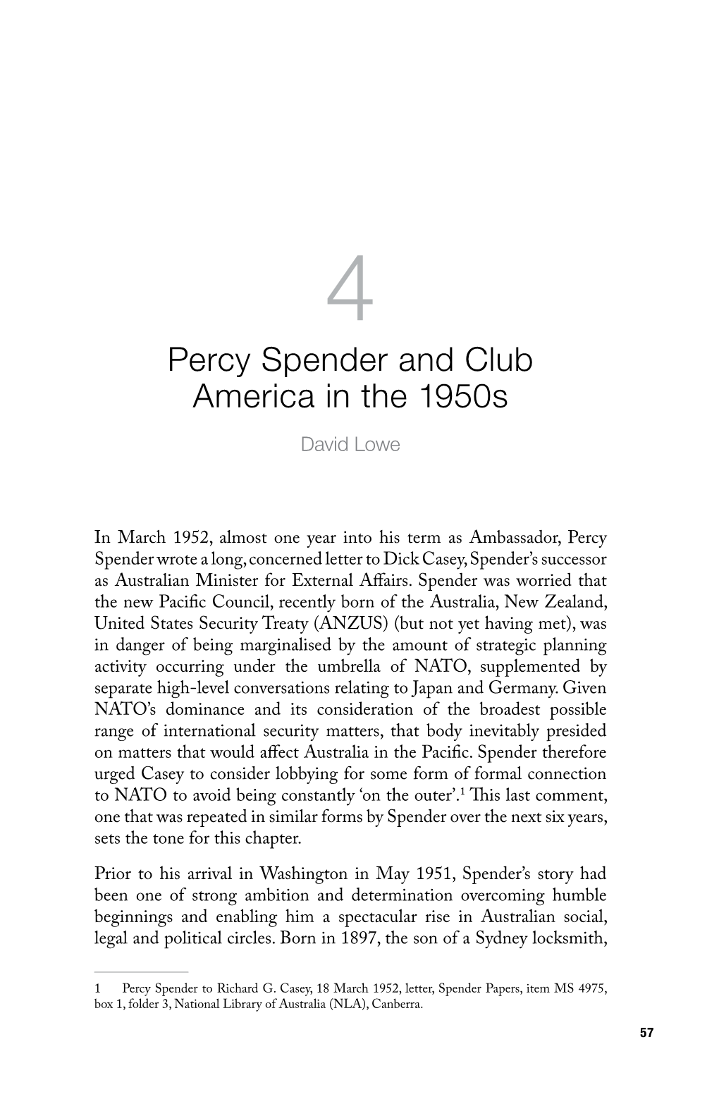 Percy Spender and Club America in the 1950S David Lowe