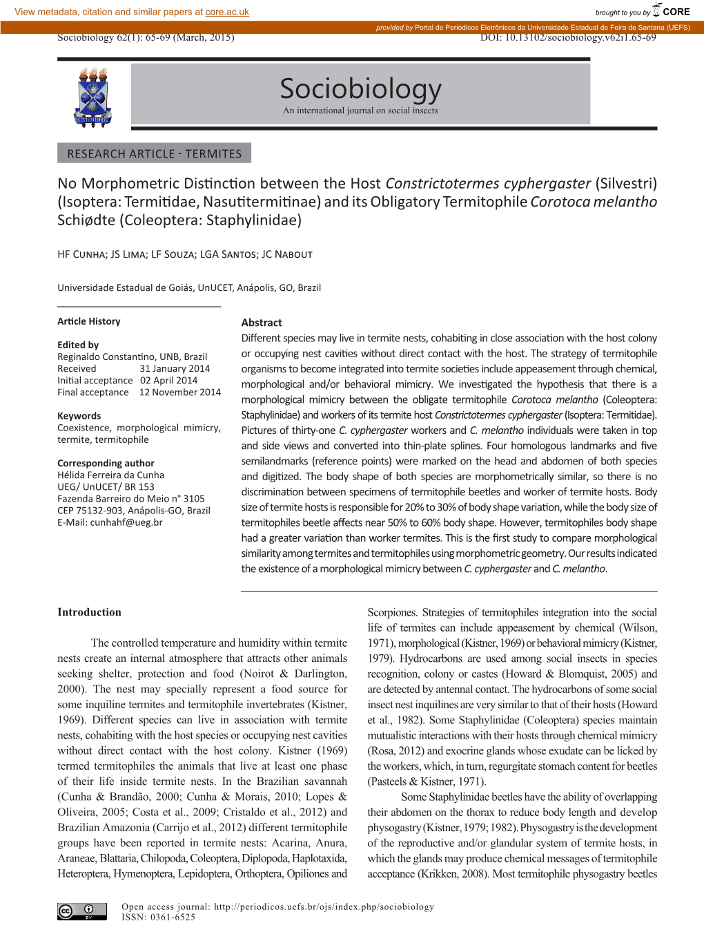 Sociobiology 62(1): 65-69 (March, 2015) DOI: 10.13102/Sociobiology.V62i1.65-69