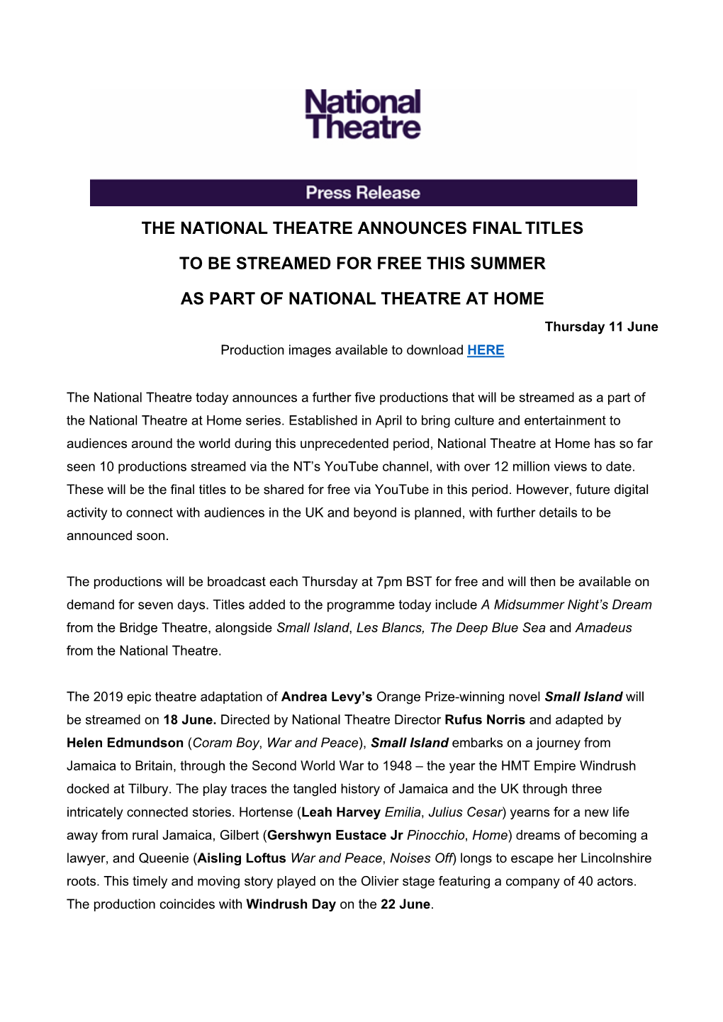 The National Theatre Announces Final Titles to Be Streamed for Free This