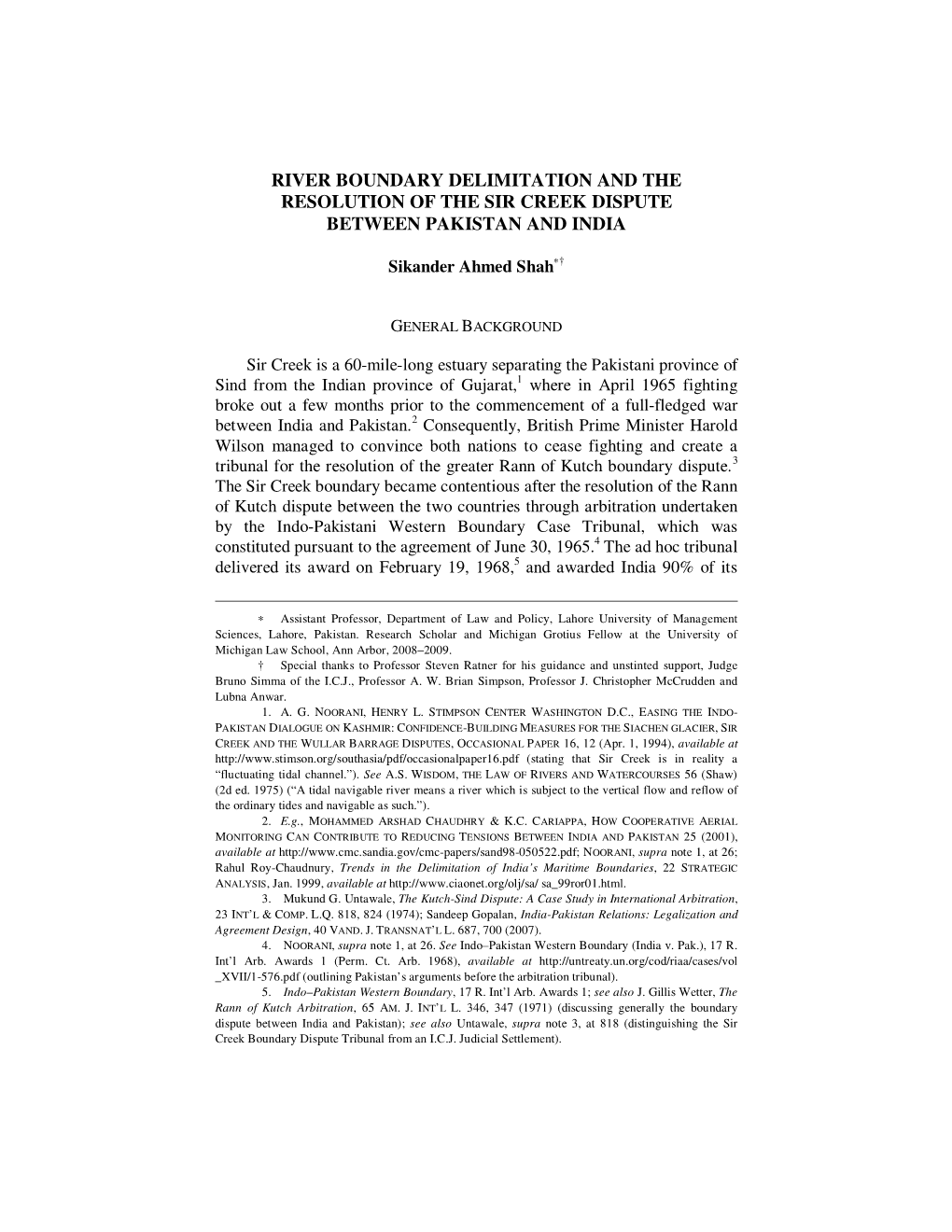 River Boundary Delimitation and the Resolution of the Sir Creek Dispute Between Pakistan and India