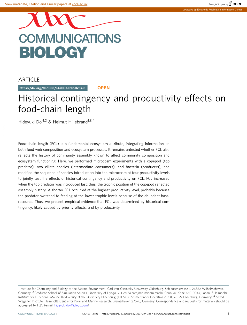 Historical Contingency and Productivity Effects on Food-Chain Length