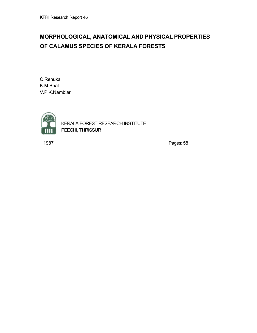 Morphological, Anatomical and Physical Properties of Calamus Species of Kerala Forests