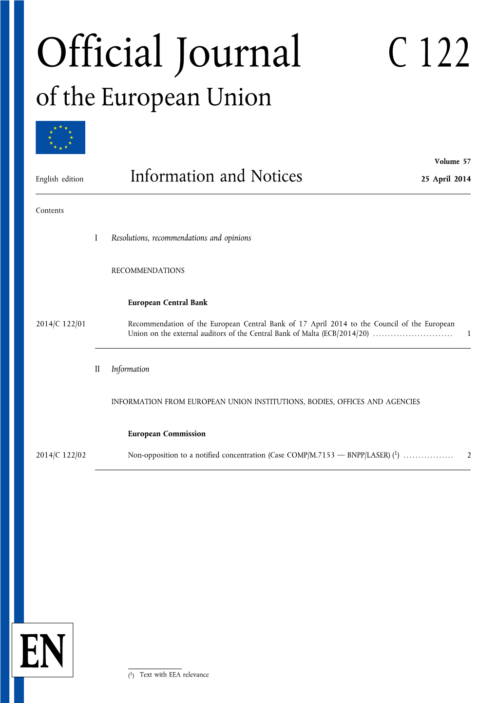 Official Journal C 122 of the European Union