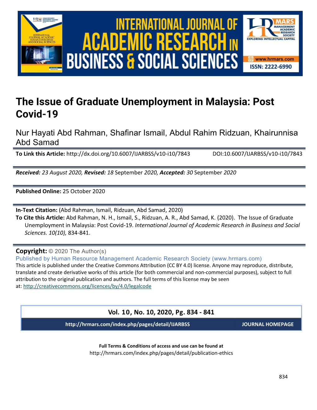The Issue of Graduate Unemployment in Malaysia: Post Covid-19