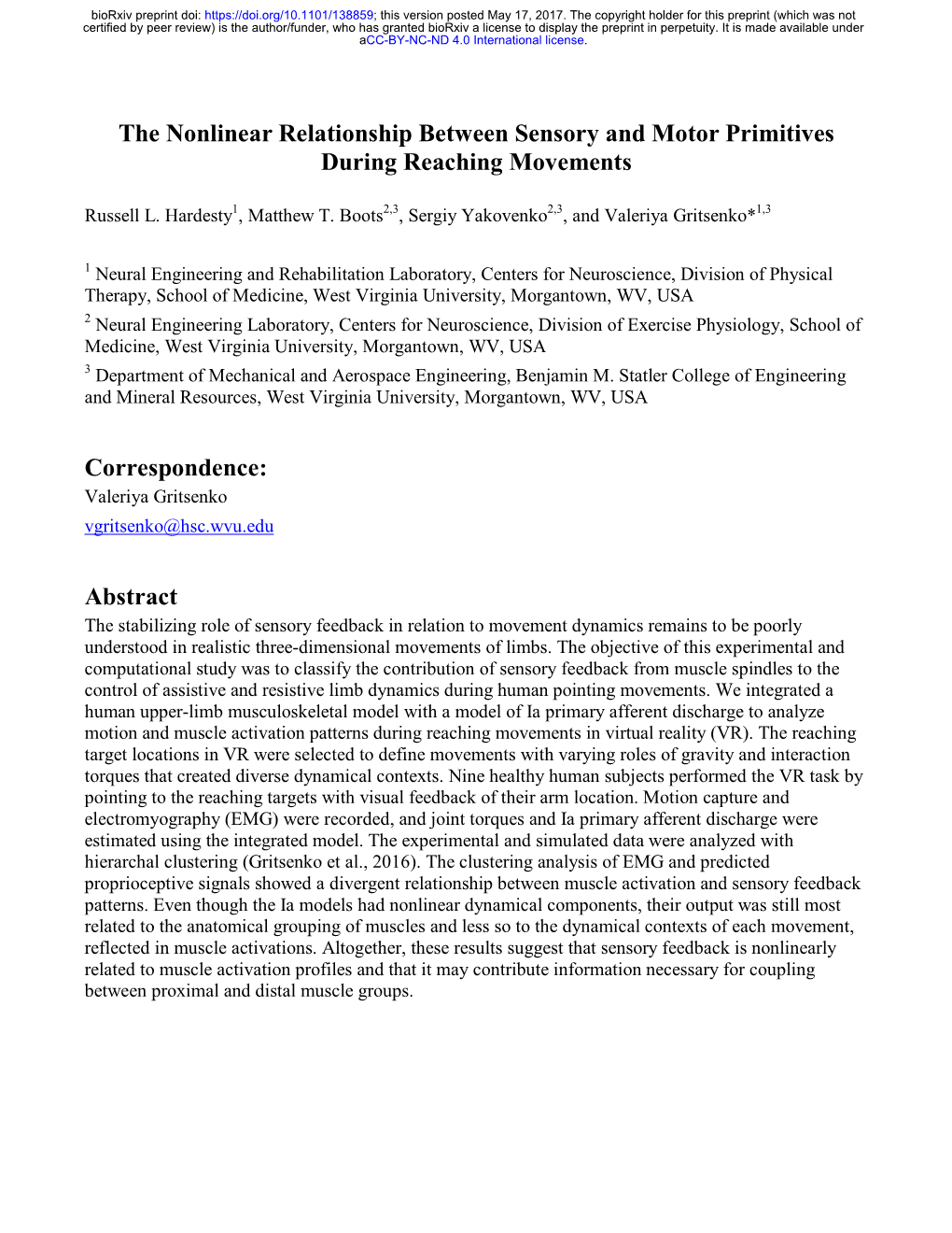 The Nonlinear Relationship Between Sensory and Motor Primitives During Reaching Movements