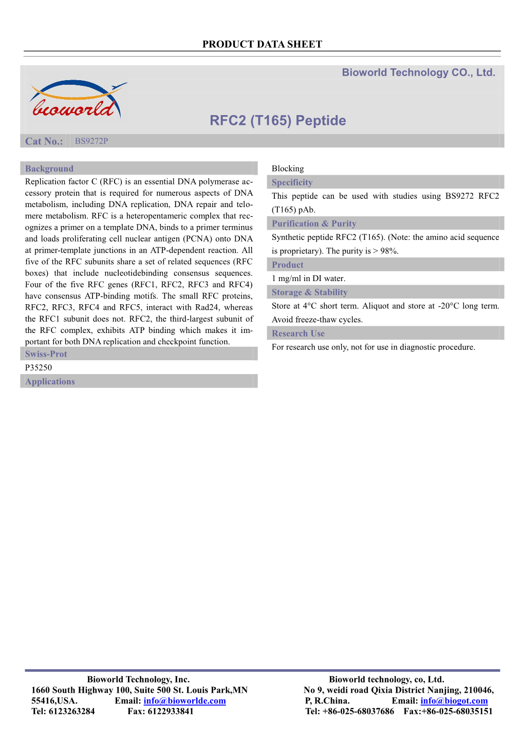 RFC2 (T165) Peptide Cat No.: BS9272P