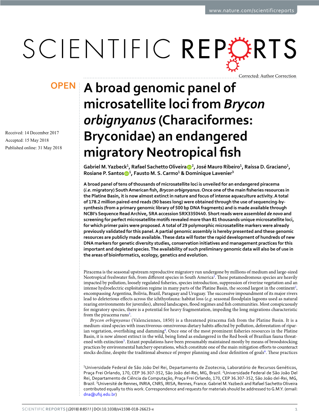 A Broad Genomic Panel of Microsatellite Loci from Brycon