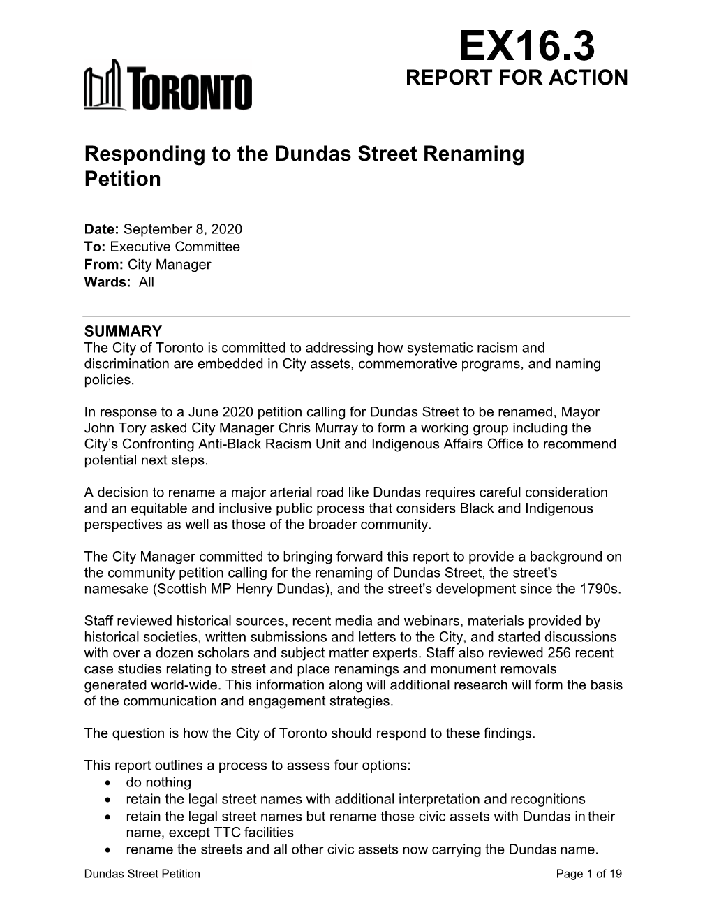 Responding to the Dundas Street Renaming Petition