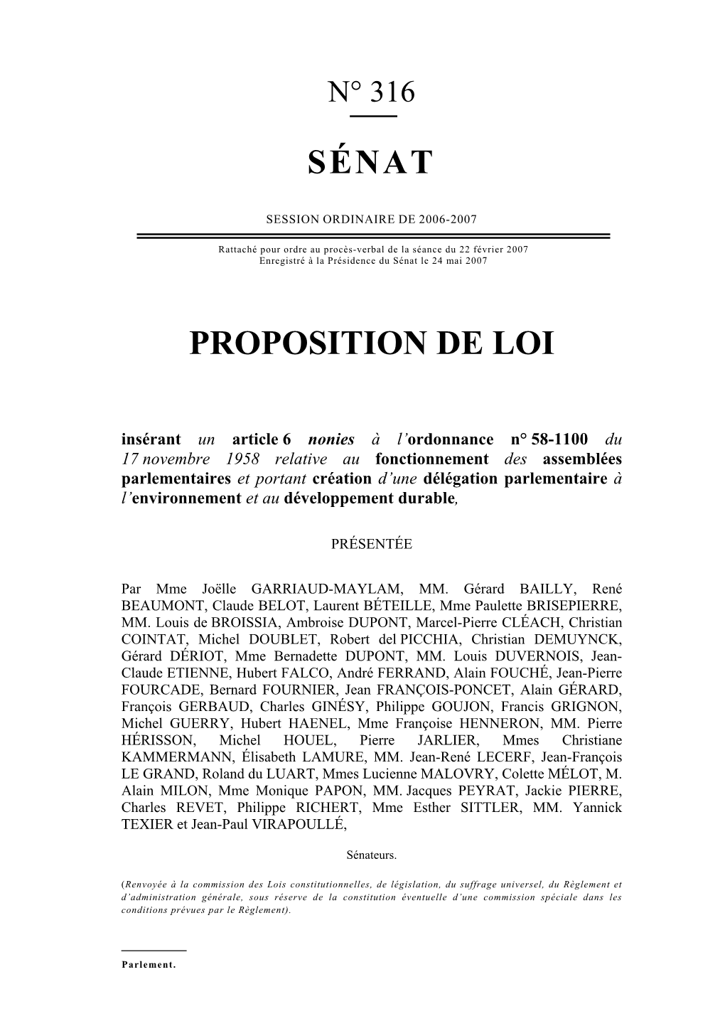 Sénat Proposition De