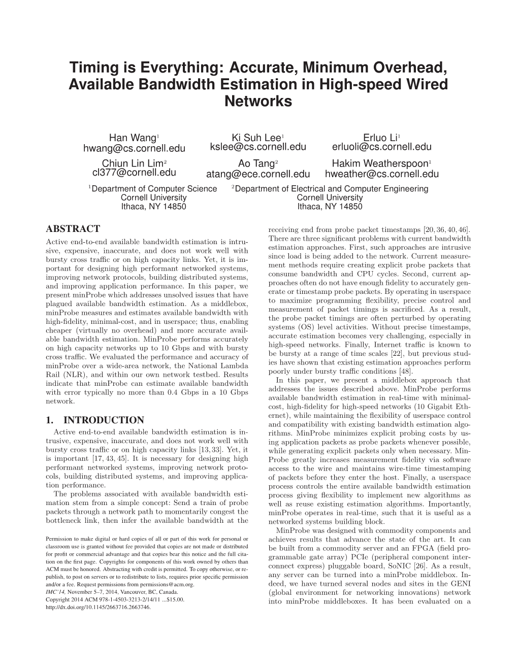 Accurate, Minimum Overhead, Available Bandwidth Estimation in High-Speed Wired Networks