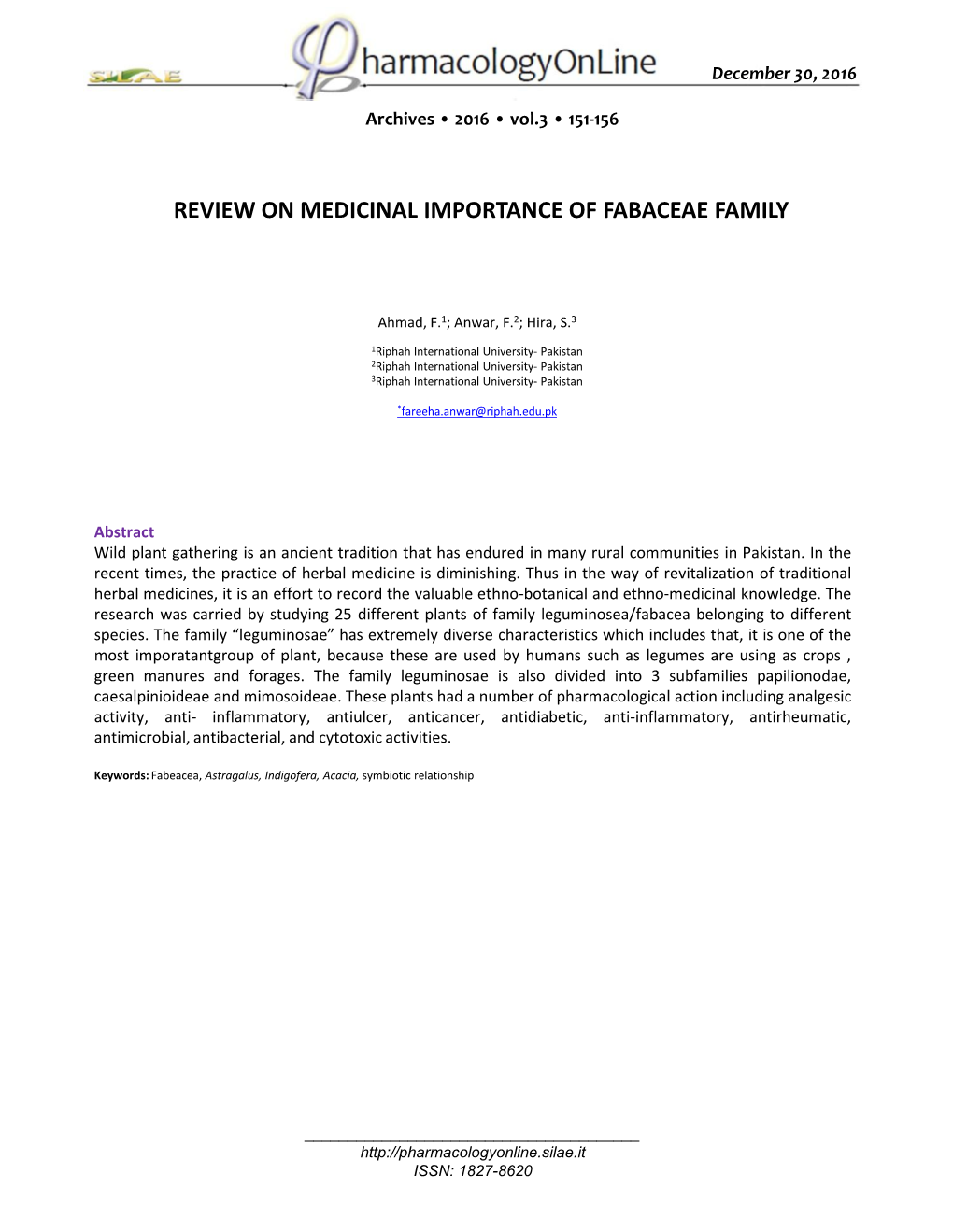 Review on Medicinal Importance of Fabaceae Family