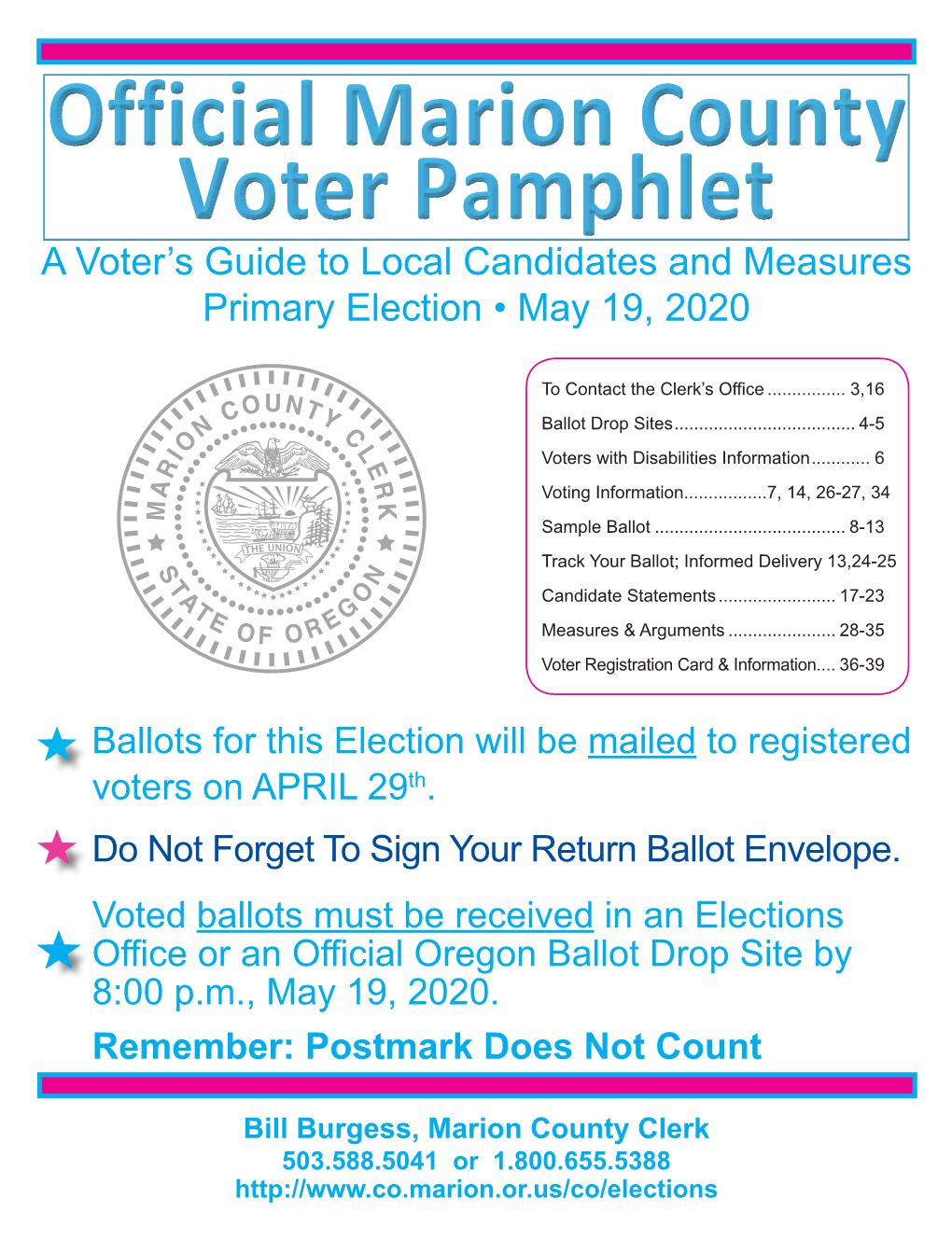 Voter Pamphlet for May 19, 2020 Election