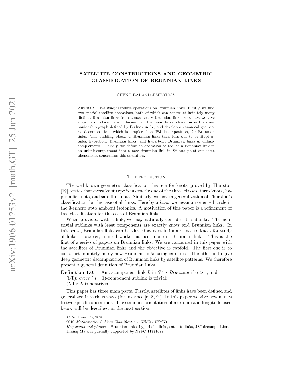 Arxiv:1906.01253V2 [Math.GT] 25 Jun 2021 Deﬁnition 1.0.1