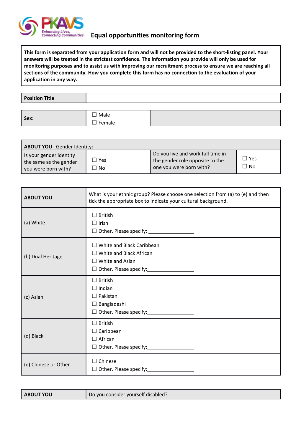 Equal Opportunities Monitoring Form s6