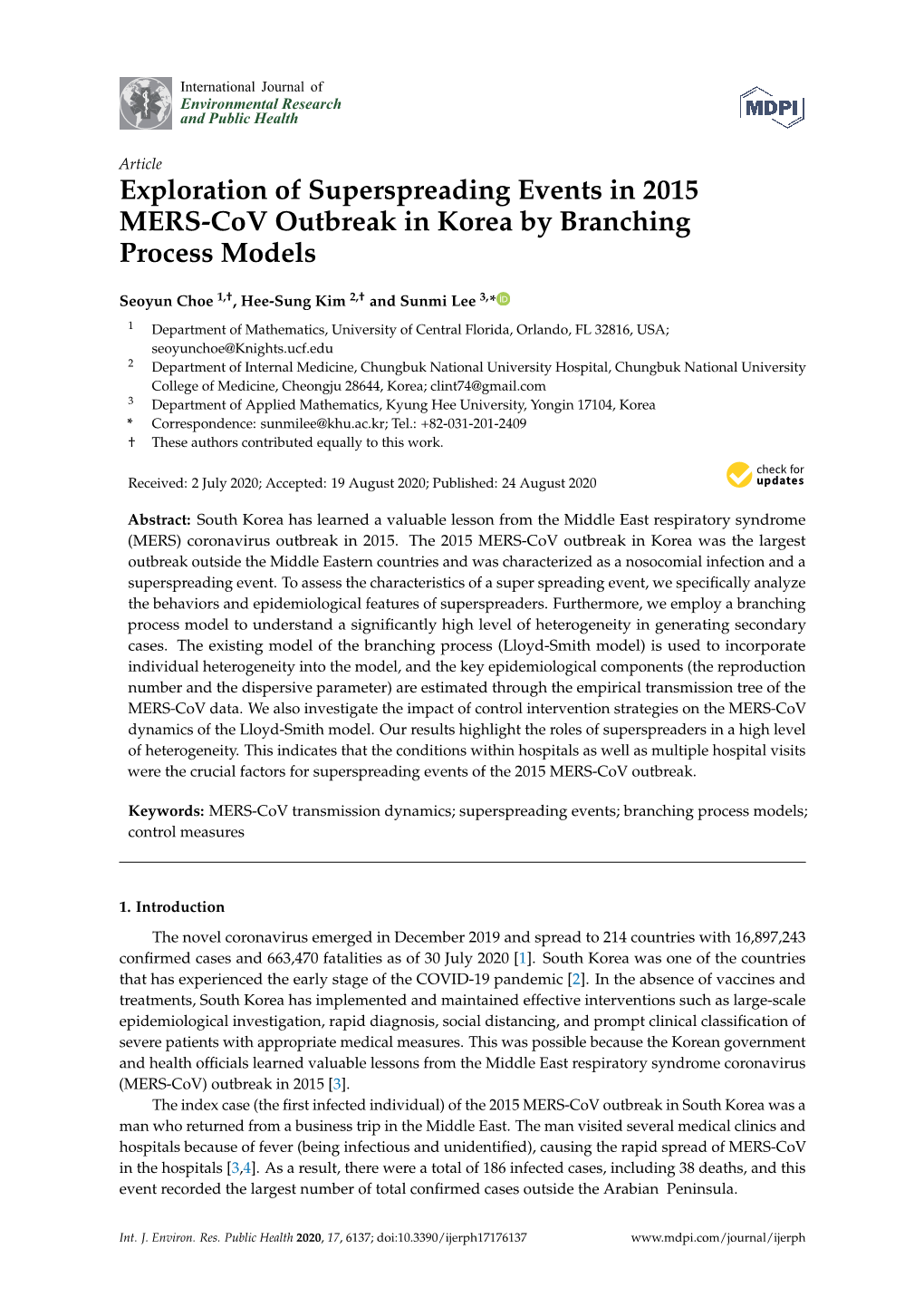 Exploration of Superspreading Events in 2015 MERS-Cov Outbreak in Korea by Branching Process Models