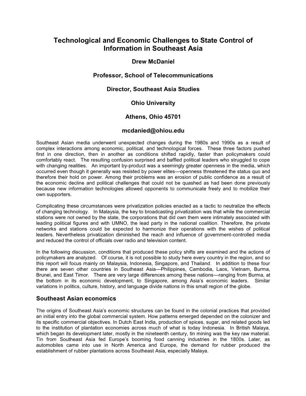 Technological and Economic Challenges to State Control of Information in Southeast Asia