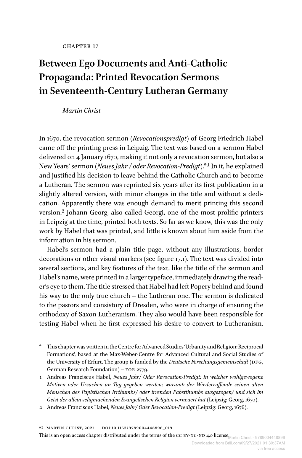 Between Ego Documents and Anti-Catholic Propaganda: Printed Revocation Sermons in Seventeenth-Century Lutheran Germany