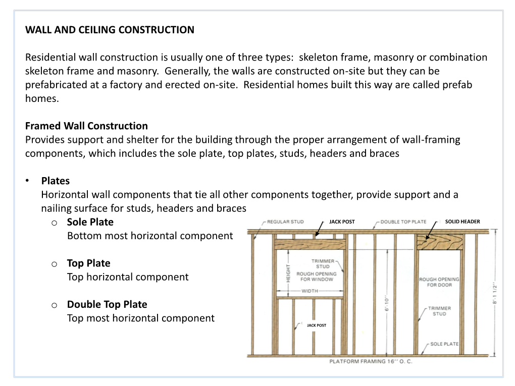 Wall and Ceiling Construction