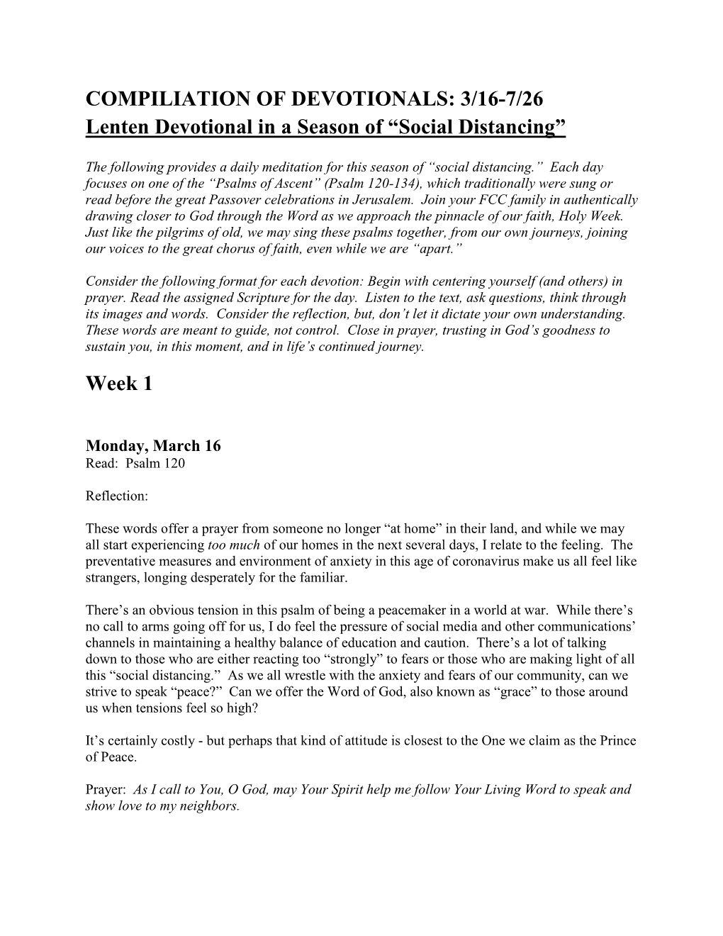 3/16-7/26 Lenten Devotional in a Season of “Social Distancing”