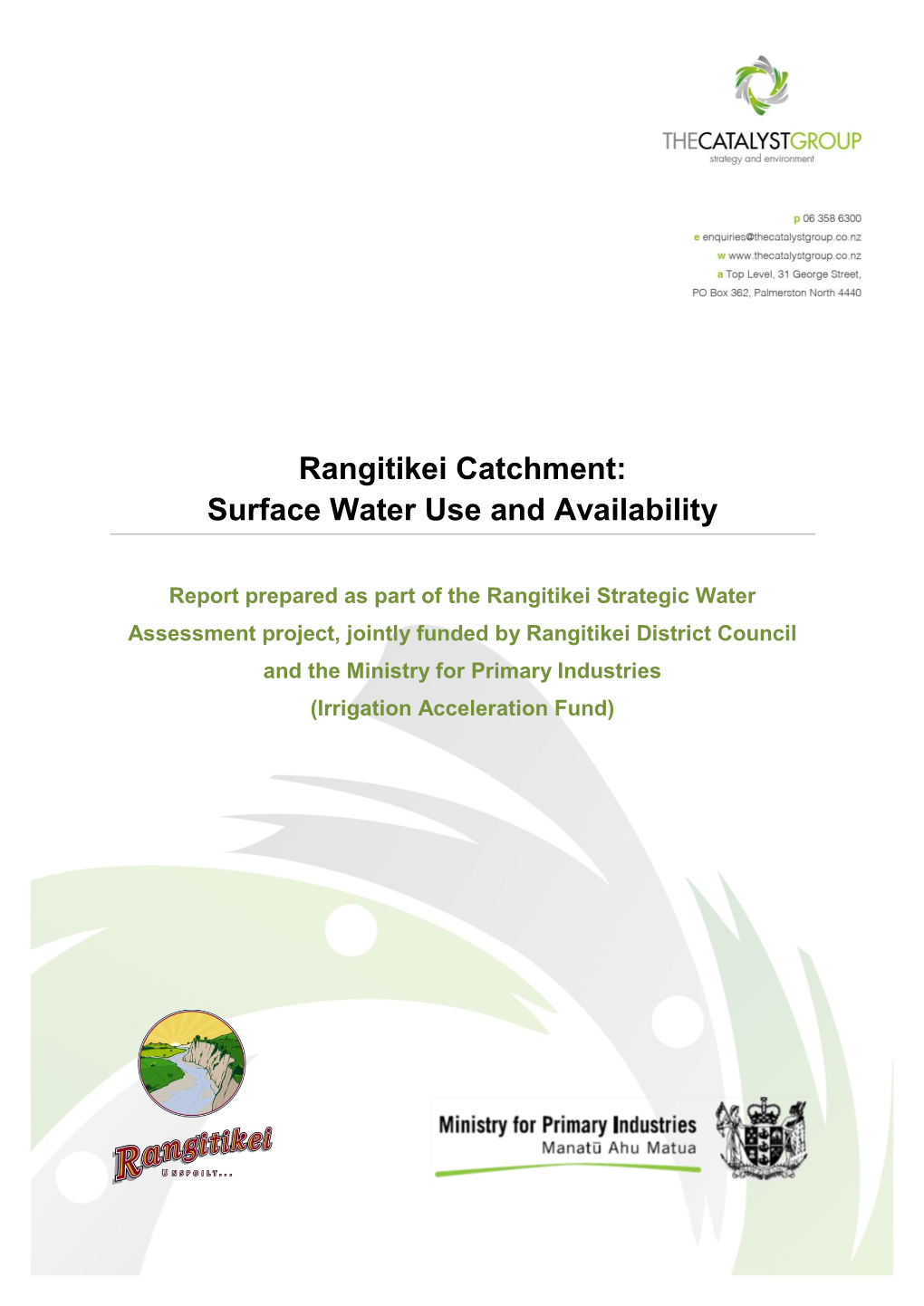 Rangitikei Catchment: Surface Water Use and Availability