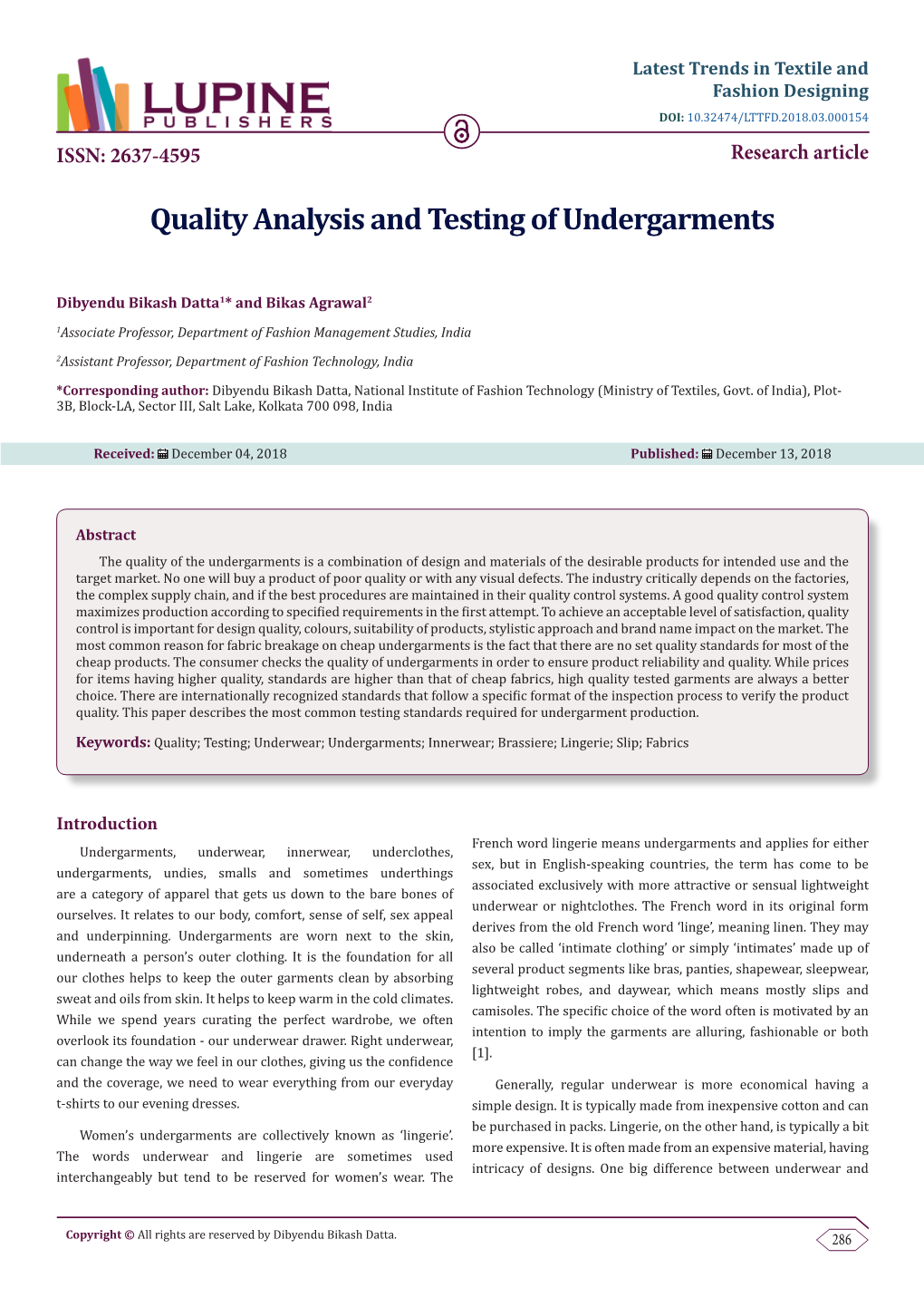 Quality Analysis and Testing of Undergarments