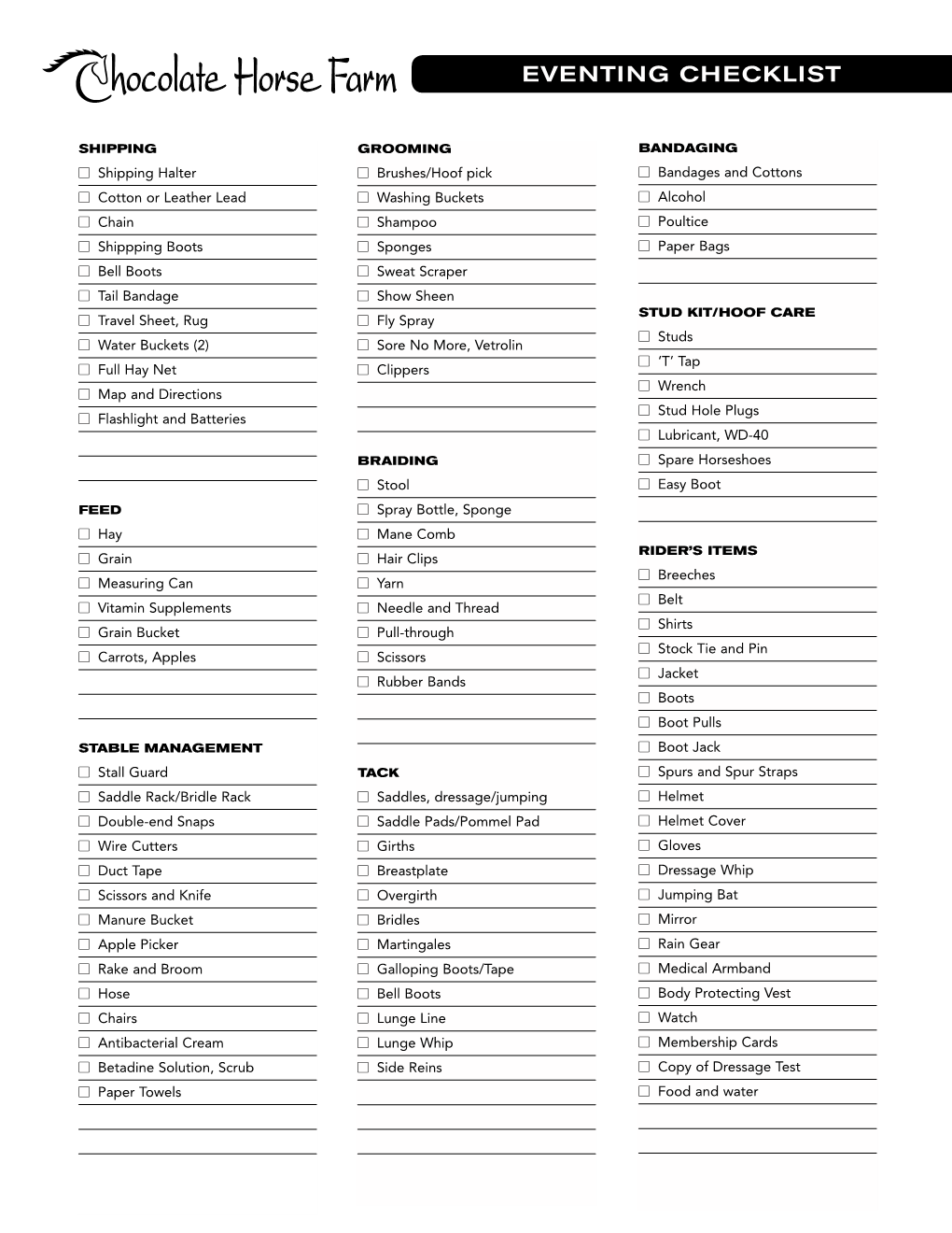 Eventing Checklist