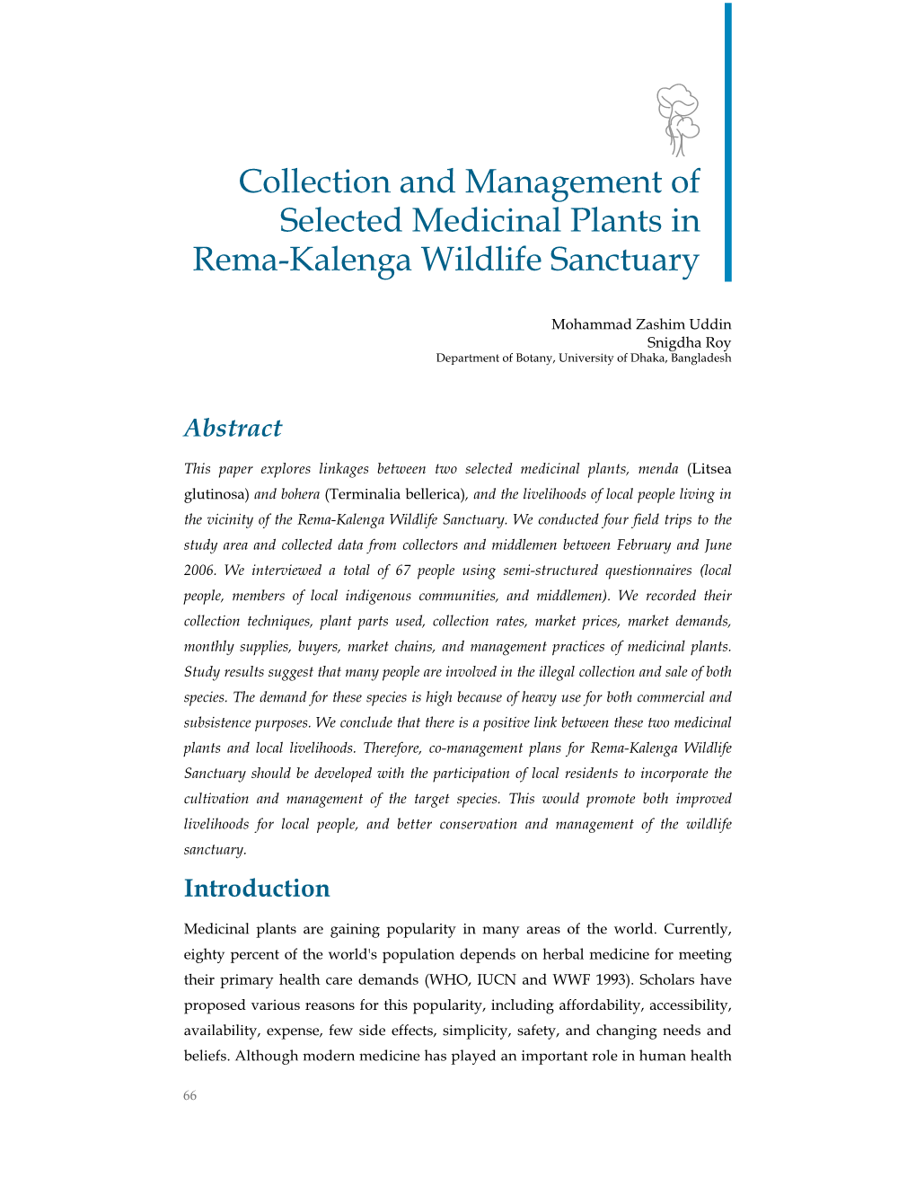 Paper 4. Collection and Management of Selected Medicinal Plants in Rema-Kalenga Wildlife Sanctuary