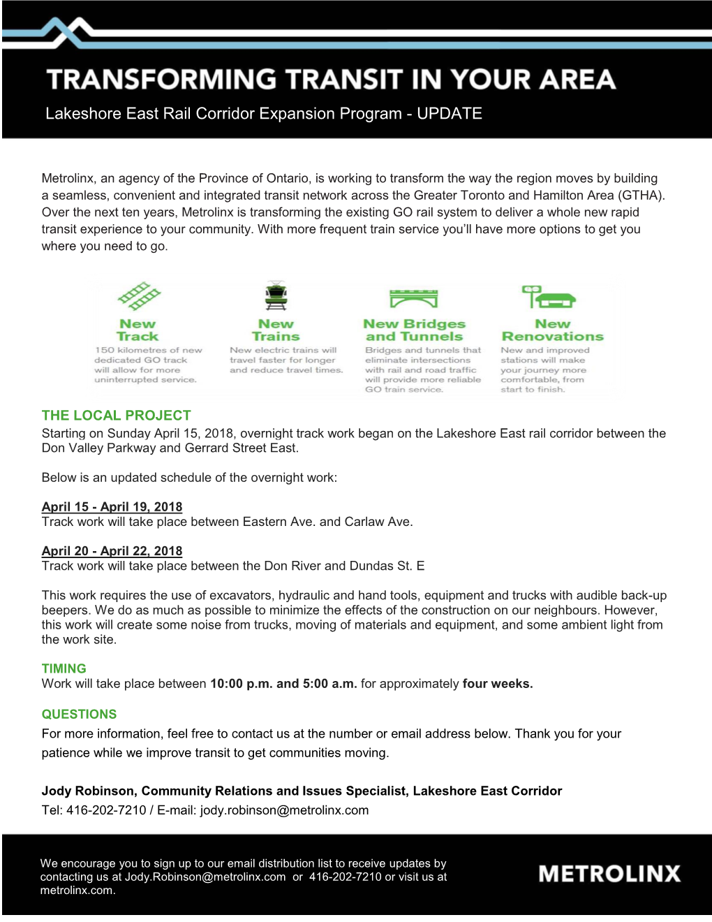 Lakeshore East Rail Corridor Expansion Program - UPDATE