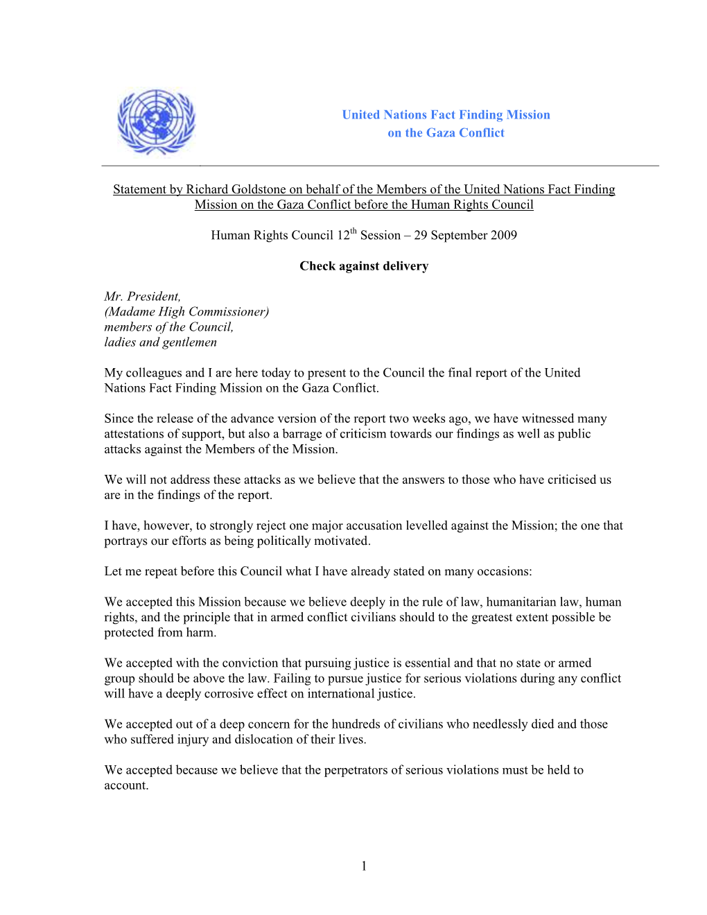 United Nations Fact Finding Mission on the Gaza Conflict