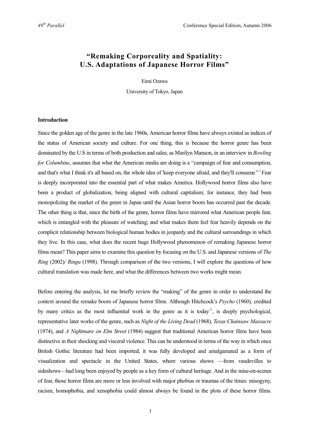 Remaking Corporeality and Spatiality: US Adaptations of Japanese Horror