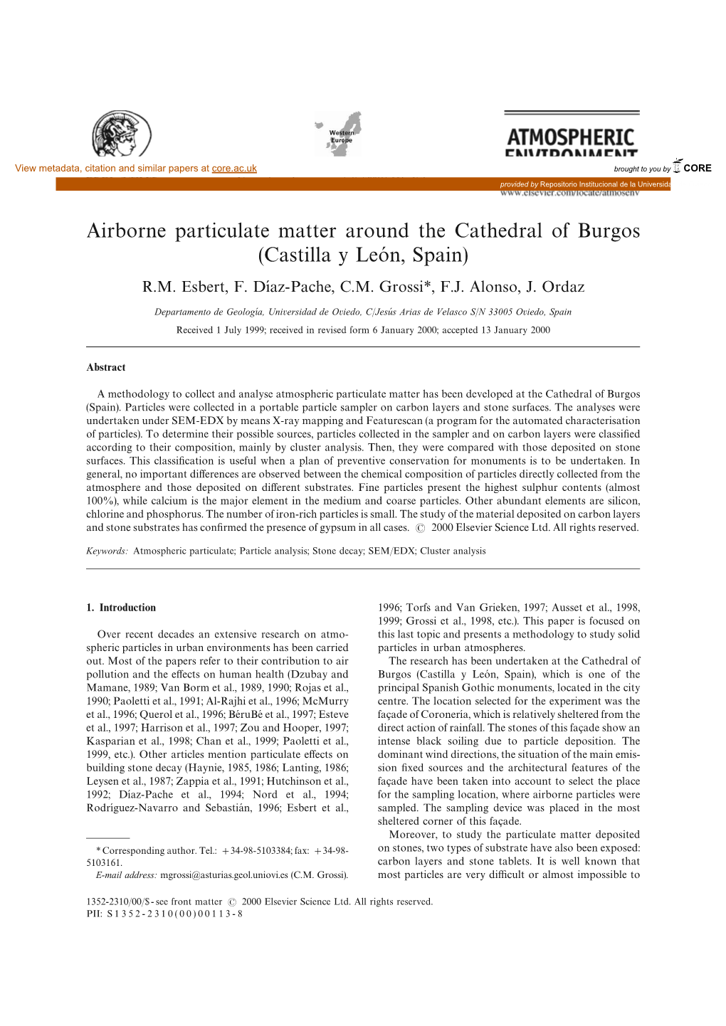 Airborne Particulate Matter Around the Cathedral of Burgos (Castilla Y Leoh N, Spain) R.M