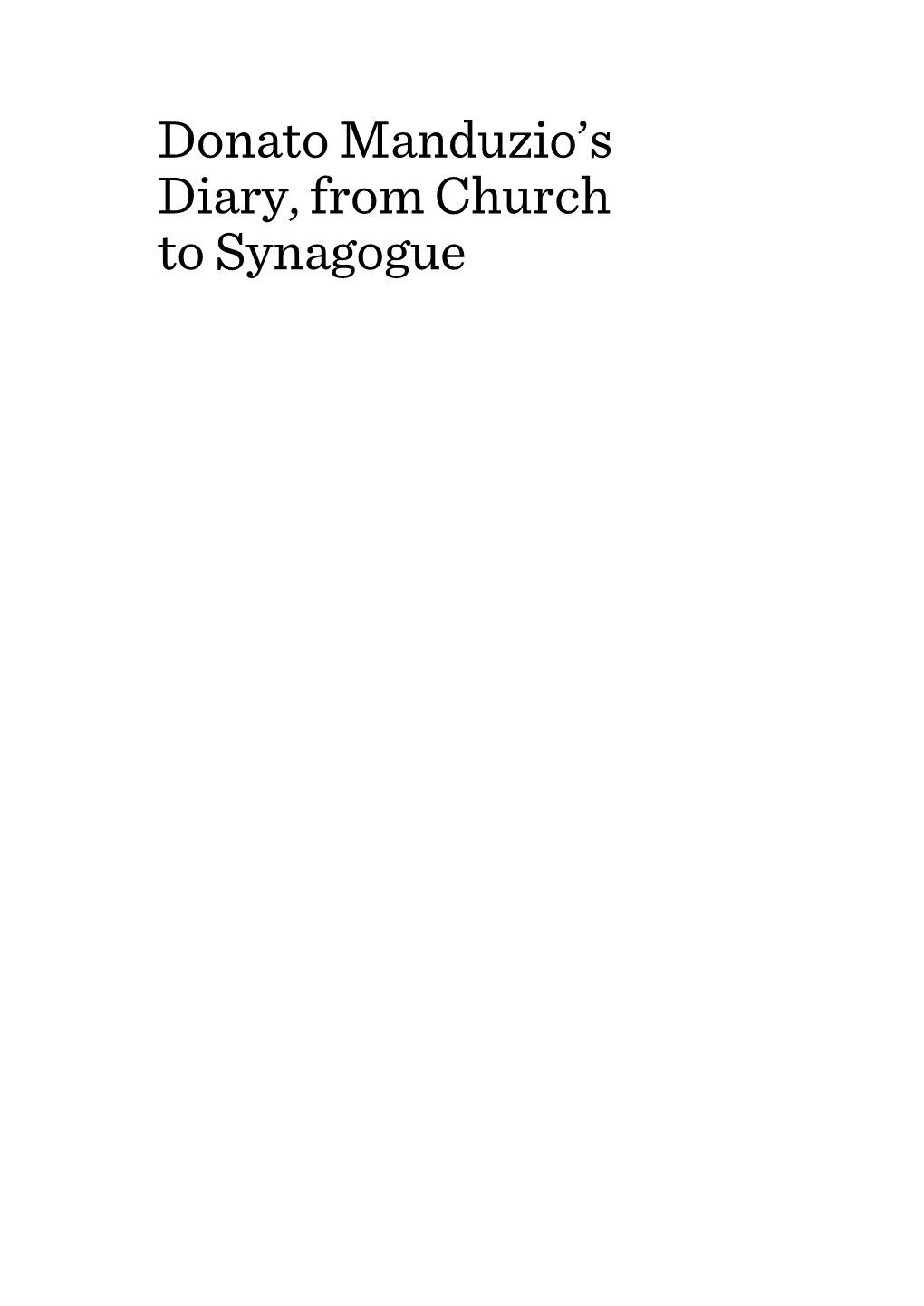 Donato Manduzio's Diary, from Church to Synagogue