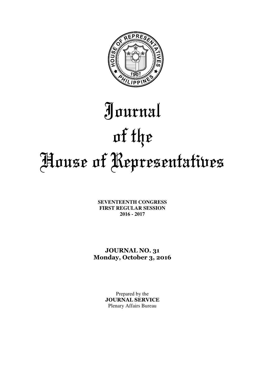 Journal of the House of Representatives