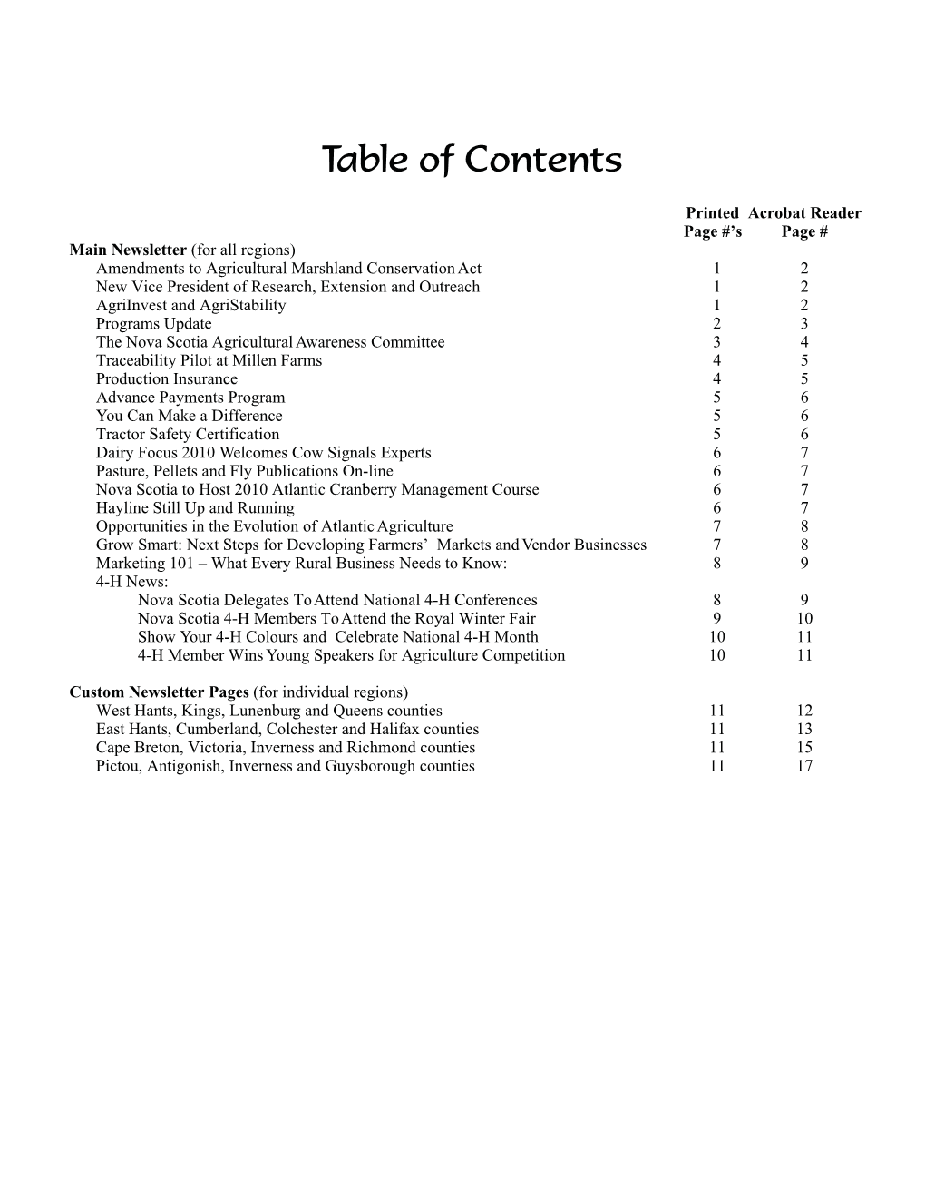 Table of Contents