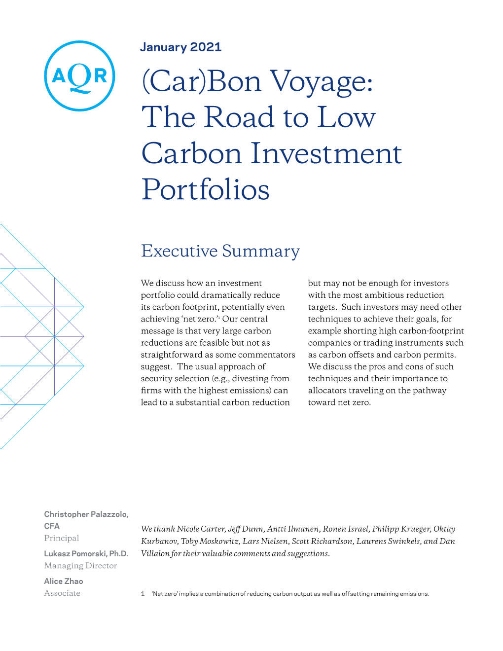 (Car)Bon Voyage: the Road to Low Carbon Investment Portfolios