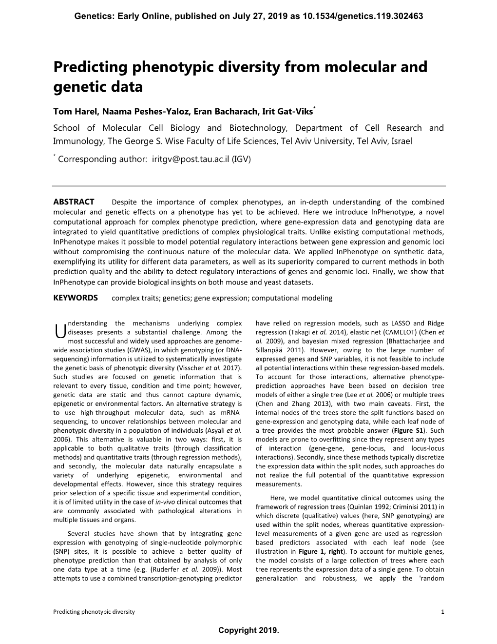 Predicting Phenotypic Diversity from Molecular and Genetic Data