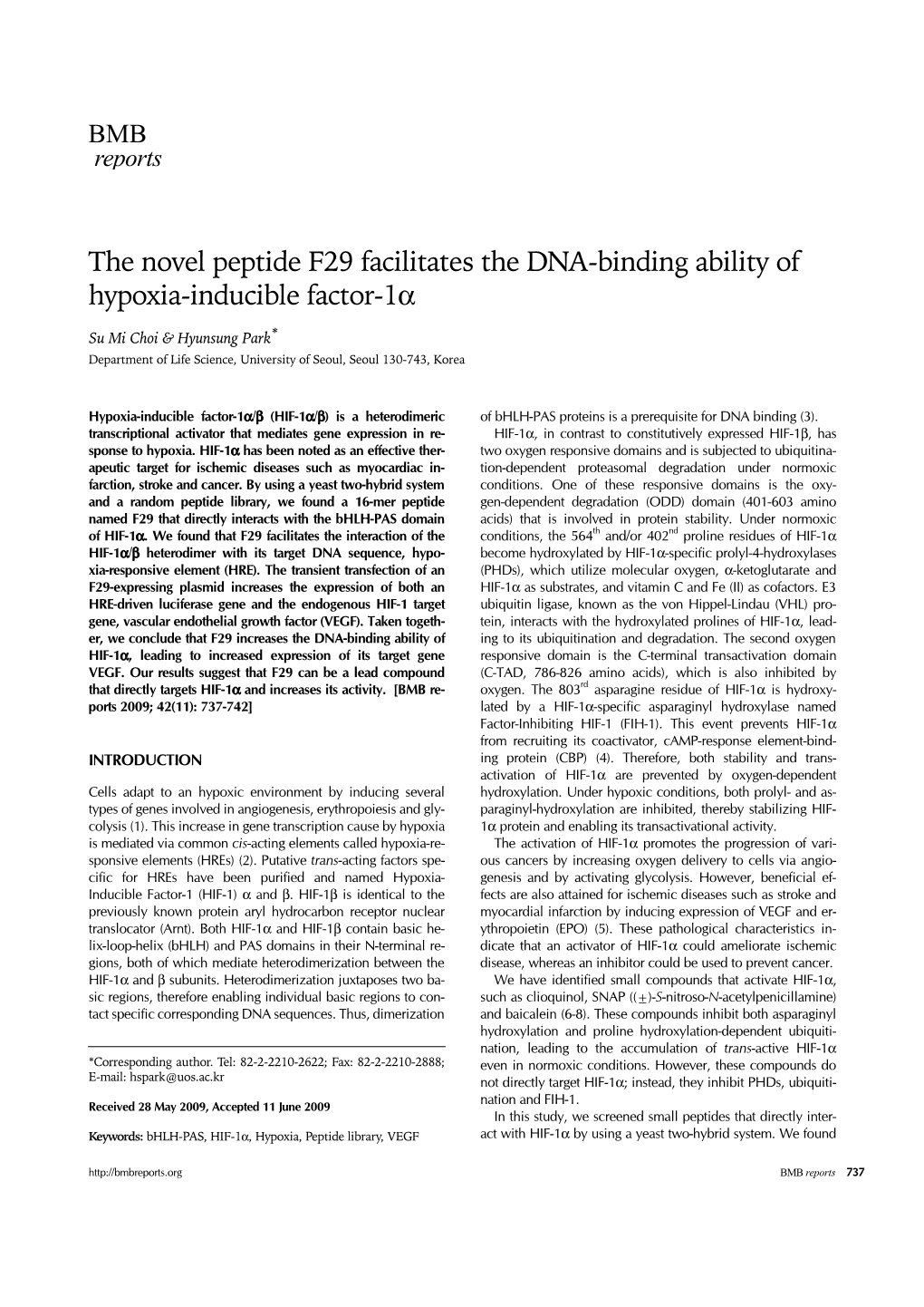 The Novel Peptide F29 Facilitates the DNA-Binding Ability of Hypoxia-Inducible Factor-1Α