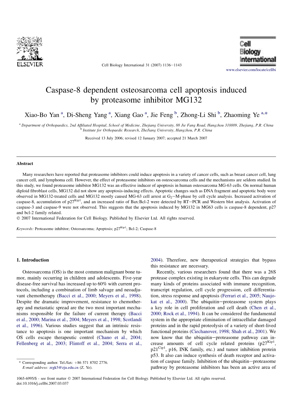 Caspase-8 Dependent Osteosarcoma Cell Apoptosis Induced by Proteasome Inhibitor MG132