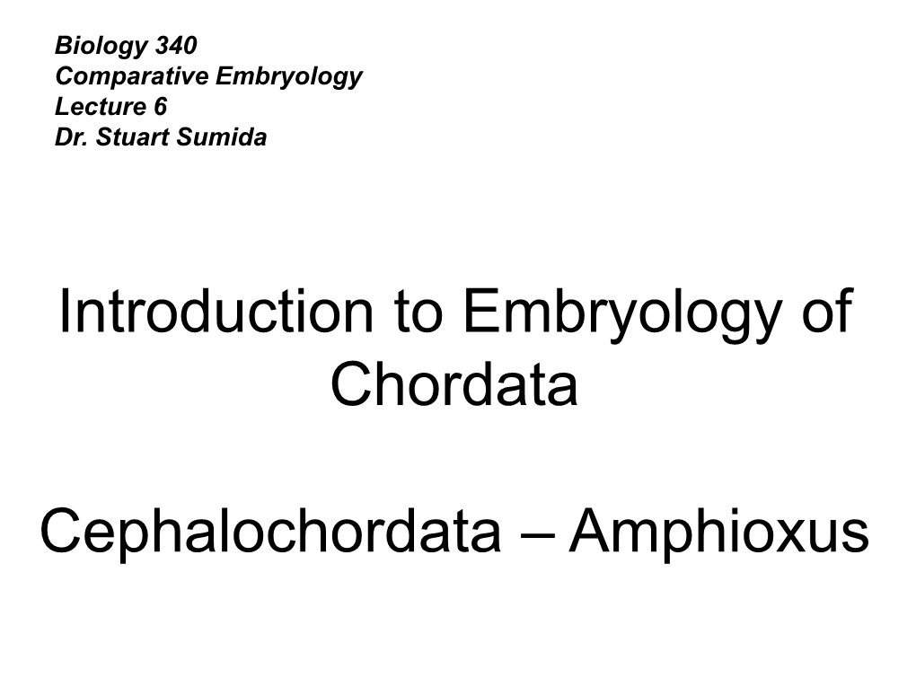 Introduction to Embryology of Chordata Cephalochordata