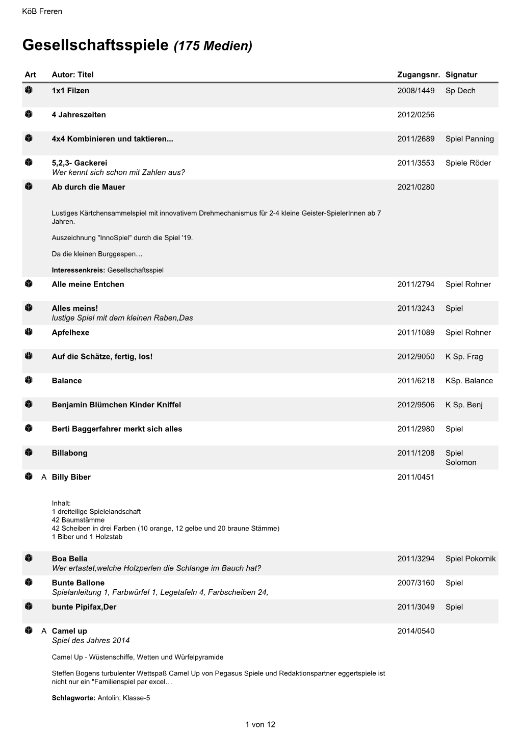 Medienliste: Köb Freren