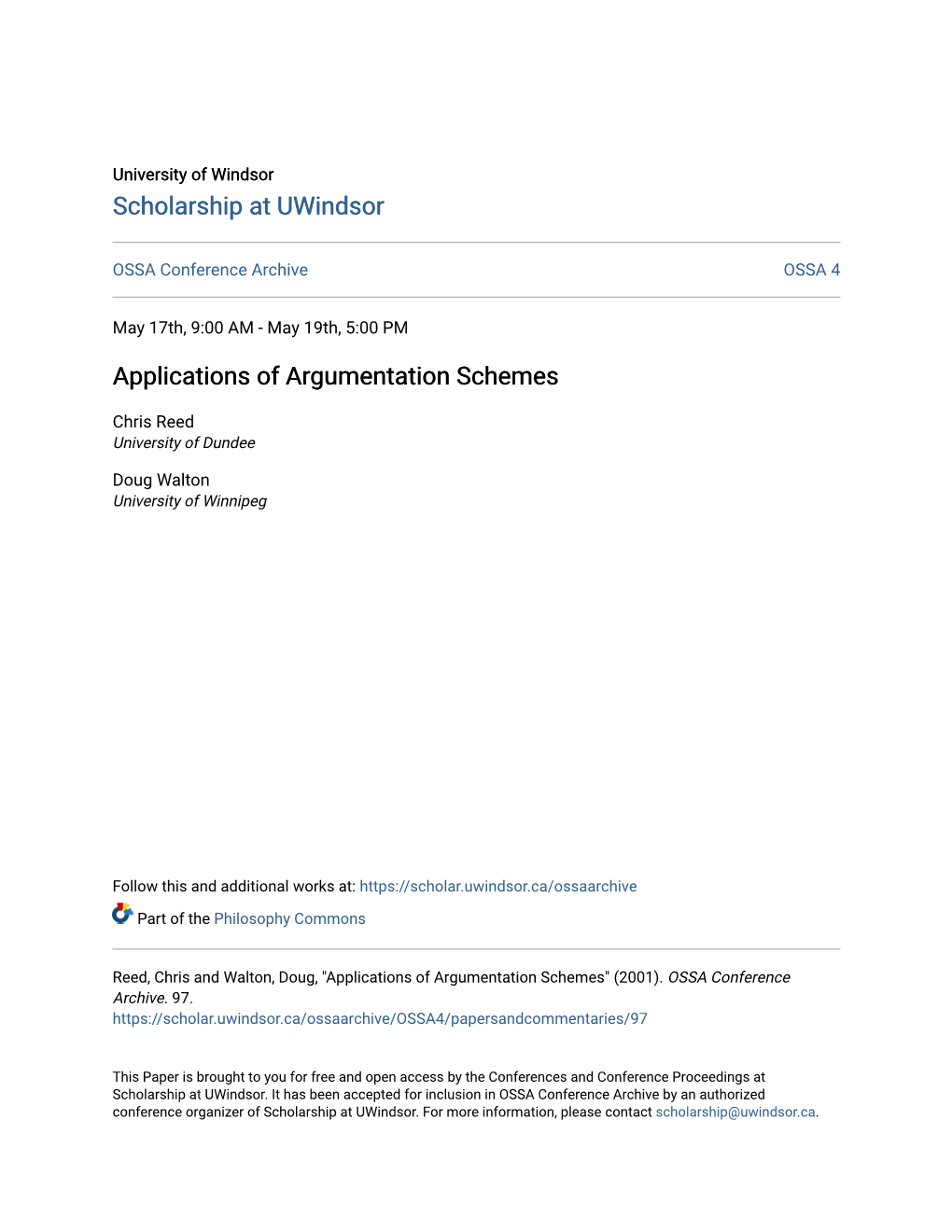 Applications of Argumentation Schemes