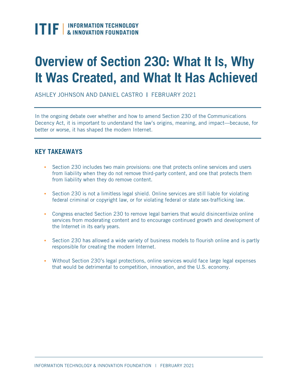 Overview of Section 230: What It Is, Why It Was Created, and What It Has Achieved