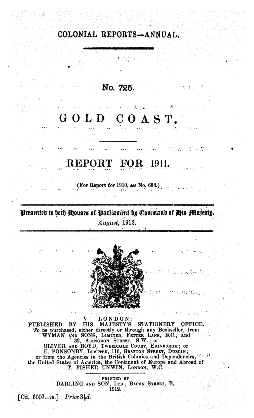 Annual Reports of the Colonies, Gold Coast, 1911