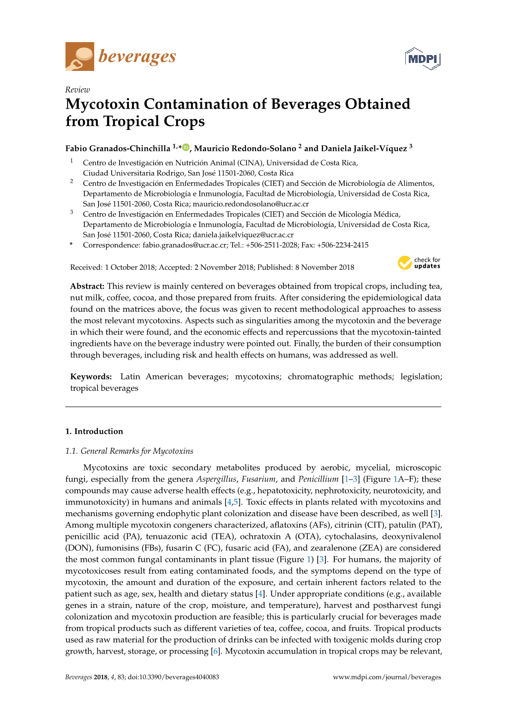 Mycotoxin Contamination of Beverages Obtained from Tropical Crops