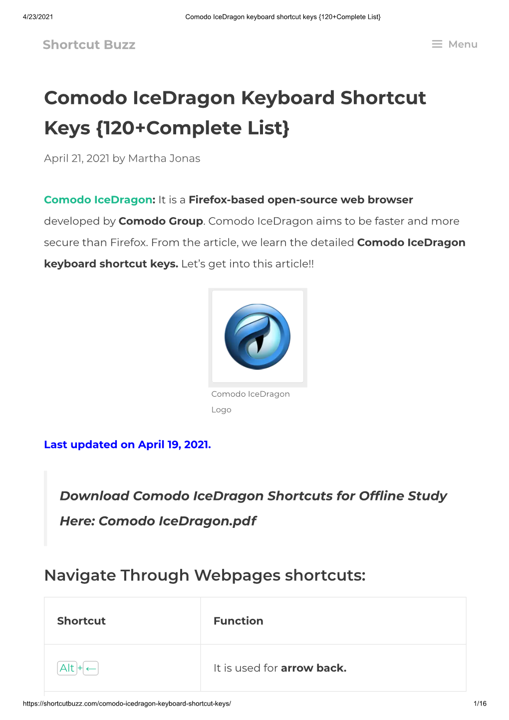 Comodo Icedragon Keyboard Shortcut Keys {120+Complete List}